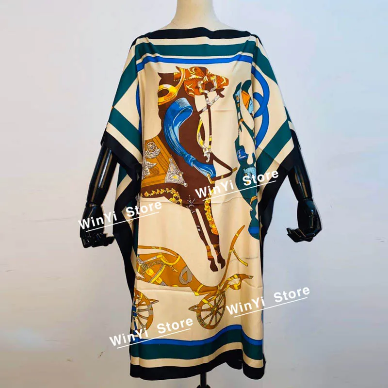 Женское свободное платье с принтом длинное вечернее макси рукавом летучая мышь