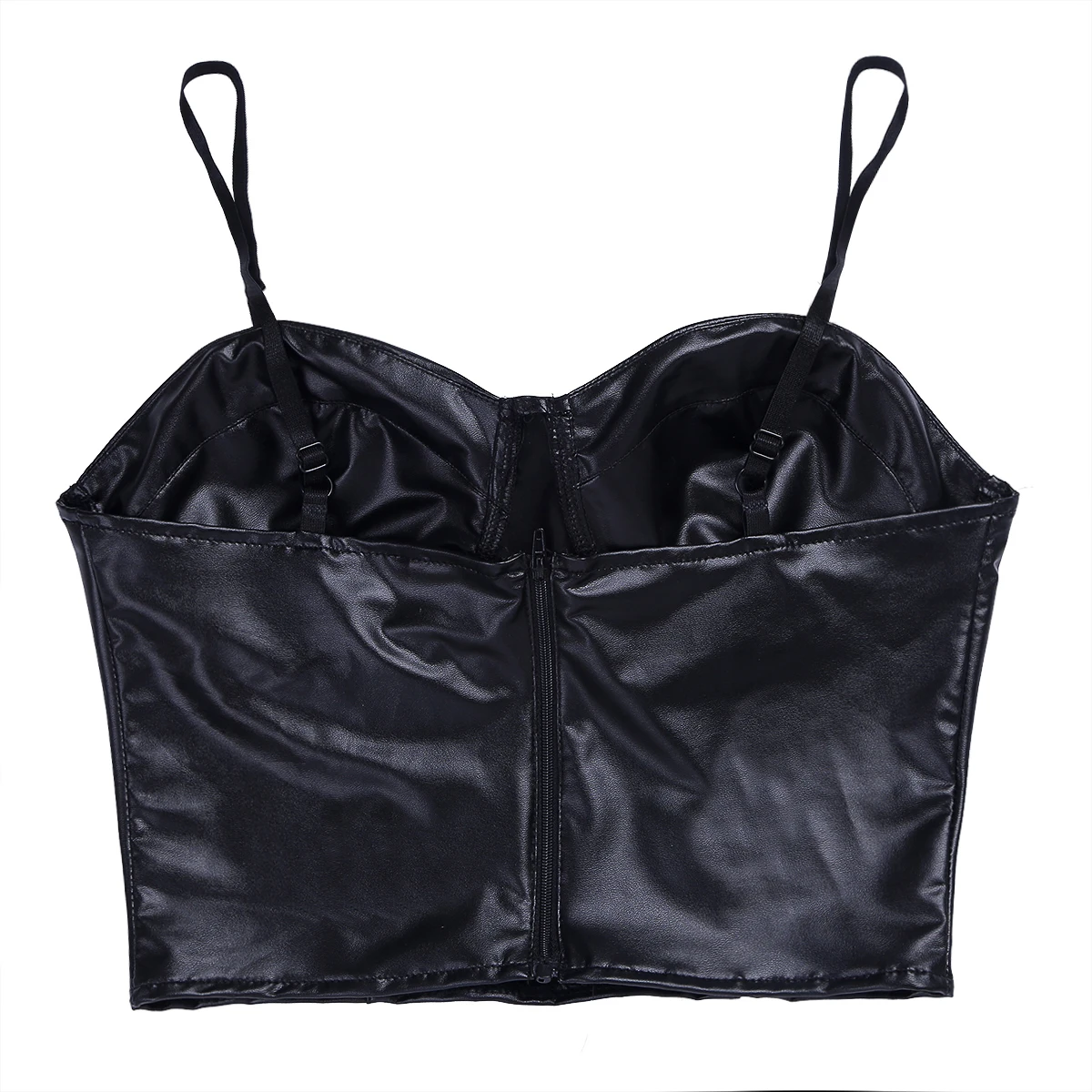 

Womens Bustier Corset Rave Tank Top Pole Dance Clothing Adjustable Spaghetti Straps PU Leather Club Rave Party Crop Top Bra Vest