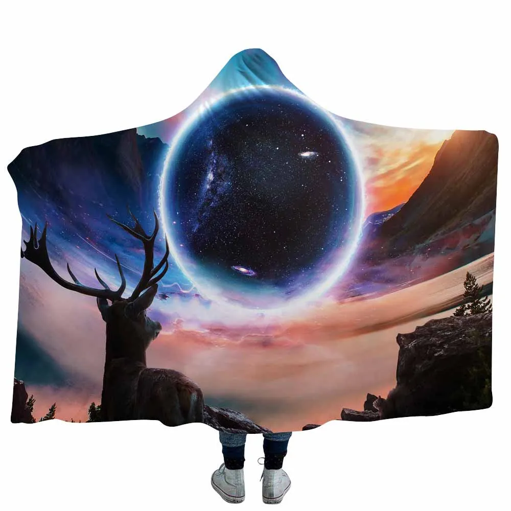 

Anime Universe Printed Hooded Blanket 3D Printing Plush Sherpa Fleece Hoodie Blanket For Adult Child Warm Throw Blanket For Home