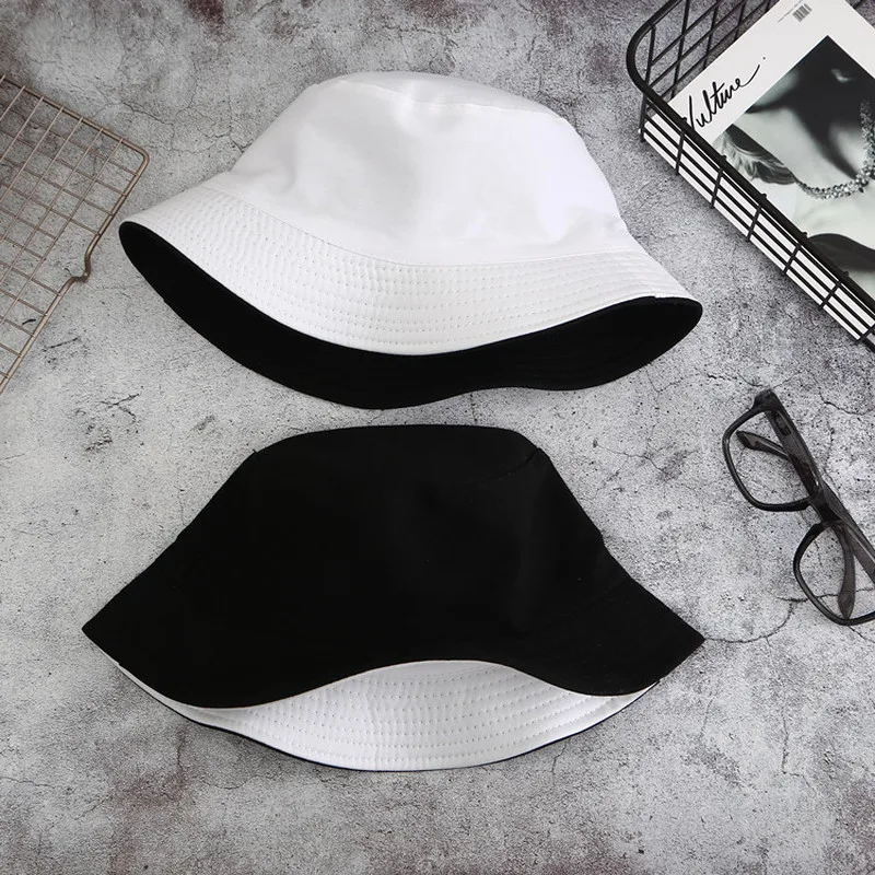 

Double-sided Wearing Cap Solid Color Bucket Hat Men Women Cotton Flat Sun Hat Beach Fisherman Hat Winter Warm Bucket Cap