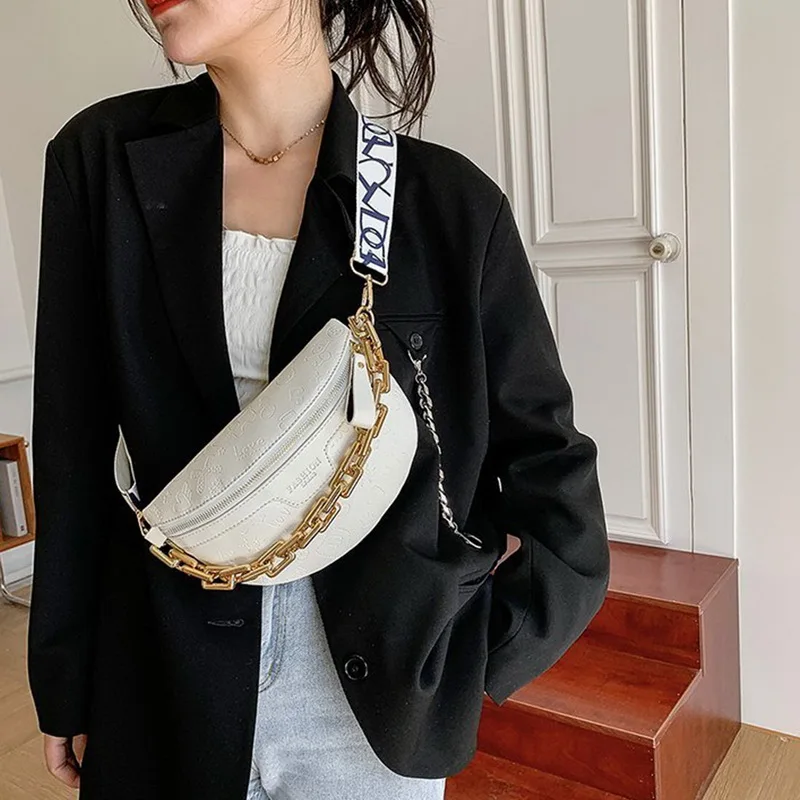 

New Solid Color Chain Small Fanny Packs For Women 2021 Summer Fashion Waist Packs Female Phone Purses Bag Ladies Chest Bags