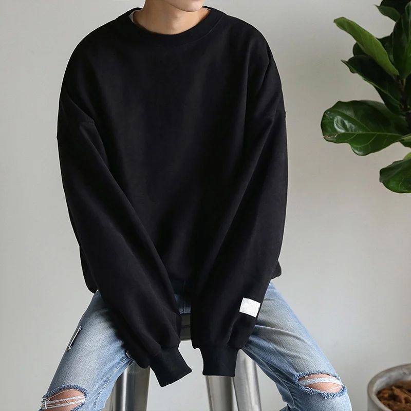 

Men's Sweatshirt O-Neck Solid Cotton Long Sleeve Sweatshirts 2020 Winter Autumn Hip Hop Streetwear Casual Oversize Pullover Top