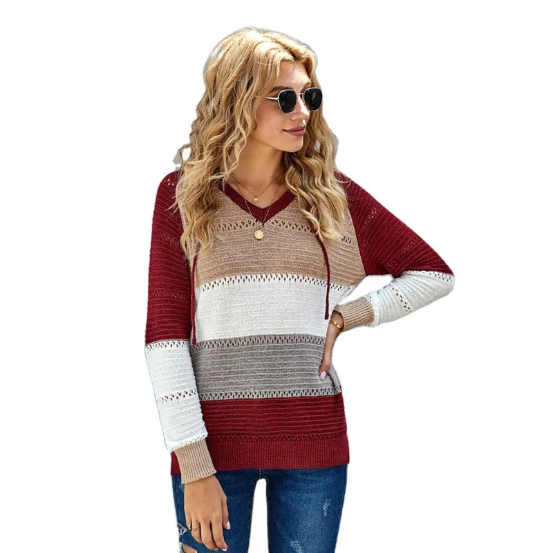 

Autumn And Winter New Sweater Women's Stitching Casual Hooded Sweater Women Fashion Pull Femme Hiver Wn*