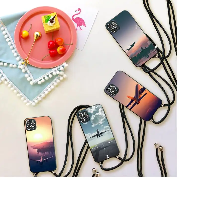 

Aircraft Phone Case For iPhone 7 8 11 12 X XS XR MINI Pro Max Plus Strap Cord Chain Lanyard soft