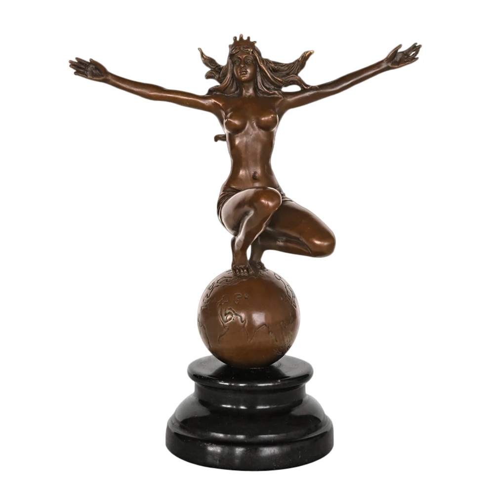 

" Universe Goddess " Bronze Statue Figurine Nude Female Sculpture Classic Naked Art Collection Decor