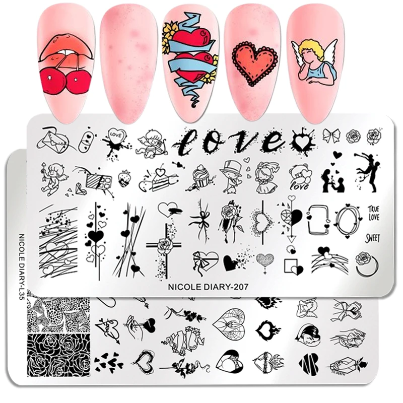 Николь дневник ко Дню Святого Валентина пластины для стемпинга ногтей Роза Stamp