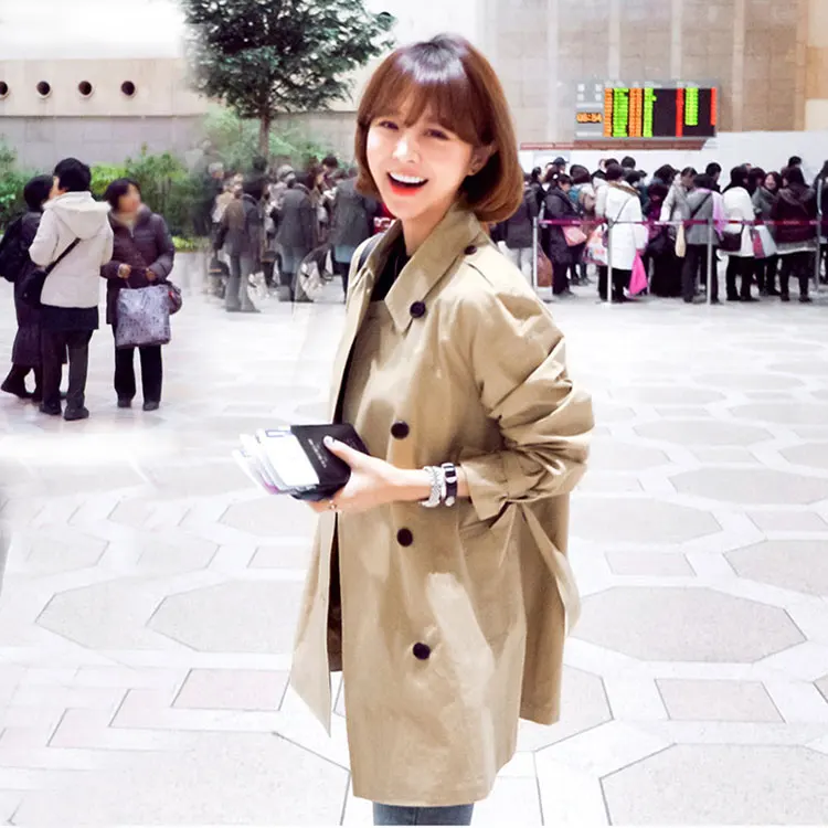 Autumn Fashion Safari Style Casual Women's Coat Double Breasted Pocket Sashes Women Trench Coat Medium-long Trench