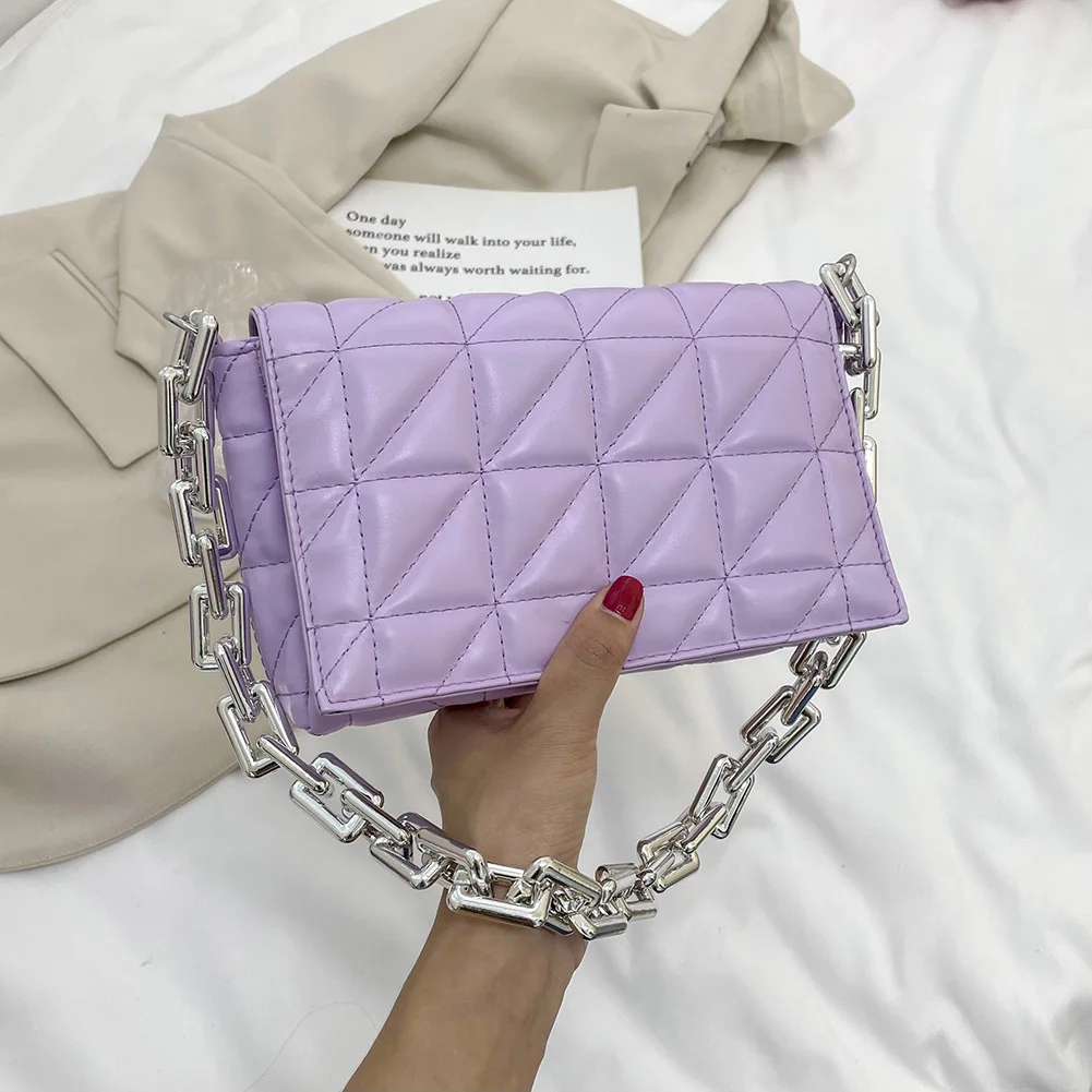 

Women's Bag Soft Gold Metal Chain Pu Leather Armpit Retro Shoulder Small Square Bag Luxury Brand Crossbody Bag for Woman 2021