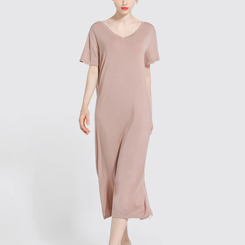 Для женщин пижамы эластичный модал ночная рубашка одежда для сна с v образным