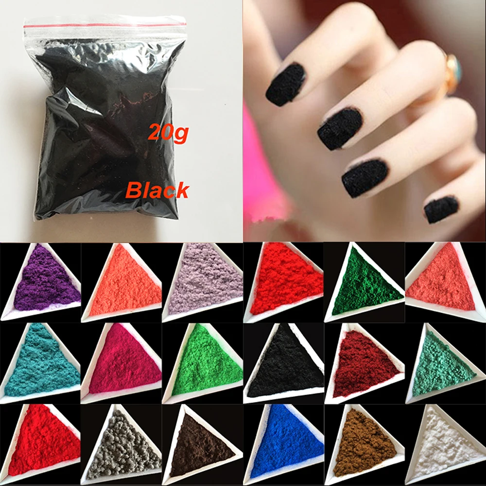 

20g/bag Fuzzy Flocking Velvet Nail Powder Colorful Glitter Dust For Manicure DIY UV Gel Polish Nail Art Tips Decoration Black