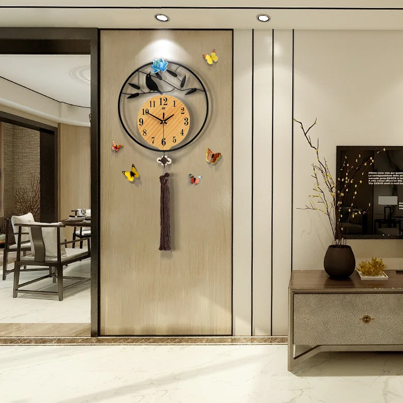 

wall clock,Acrylic Hanging Clock Chinese style solid wood silent clock Art and creativity Chinese style clock