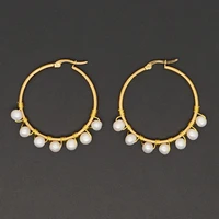 bohemian ethnic fashion luxury baroque natural freshwater pearl large hoop earrings women