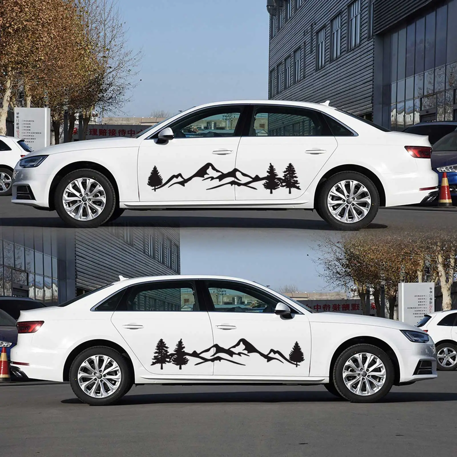 

2Pcs 198x40cm Mountain Car Stickers On The Car Vinyl Car Stickers Forest Mountain Reflective Car Sticker Car Full Body Sticker