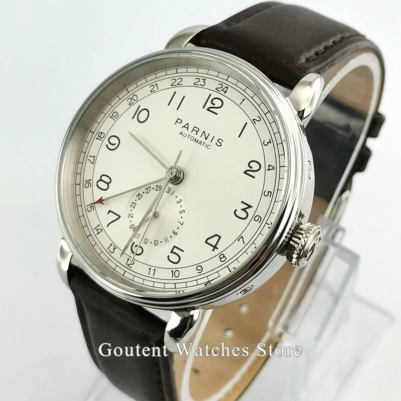 A2 Новые Parnis 42 мм GMT мужские часы Лидирующий бренд механические мужские часы Серебристый футляр для часов ДАТА кожа автоматические мужские наручные часы - Цвет: A2