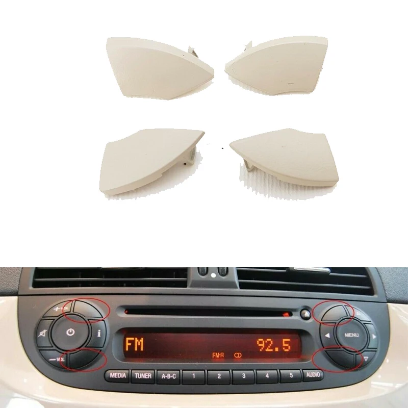 Botones de botón de cd de radio para Fiat 500, embellecedor de crema de color blanco marfil, eliminación de la cubierta del molde, reemplazo del coche para Fiat 500 2008 +, 4 Uds.