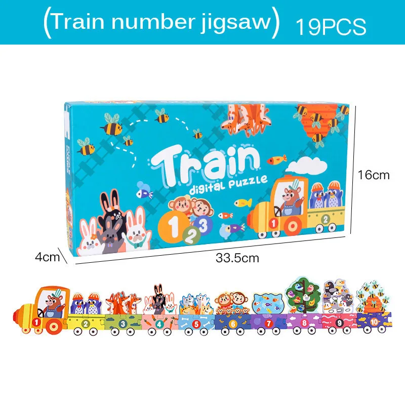 

Animal Traffic Train Jigsaw Kid Wooden Count Array Puzzle Toy Montessori Matching Math Toy Ladder Numbers Cognition Puzzles Xmas