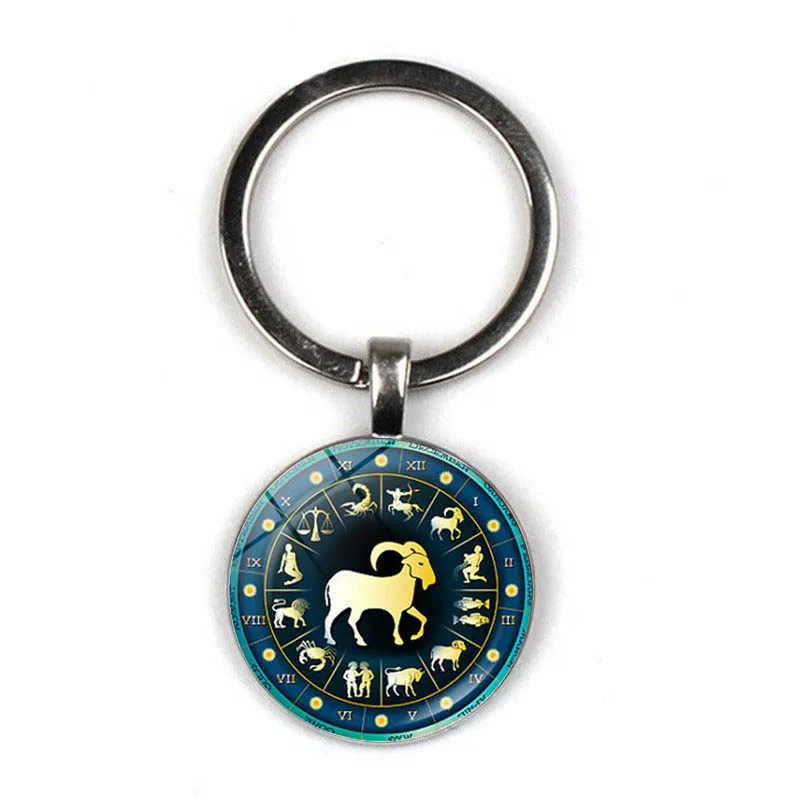 12 знаков зодиака брелок с созвездиями кольца для ключей сумка автомобиля Круглый