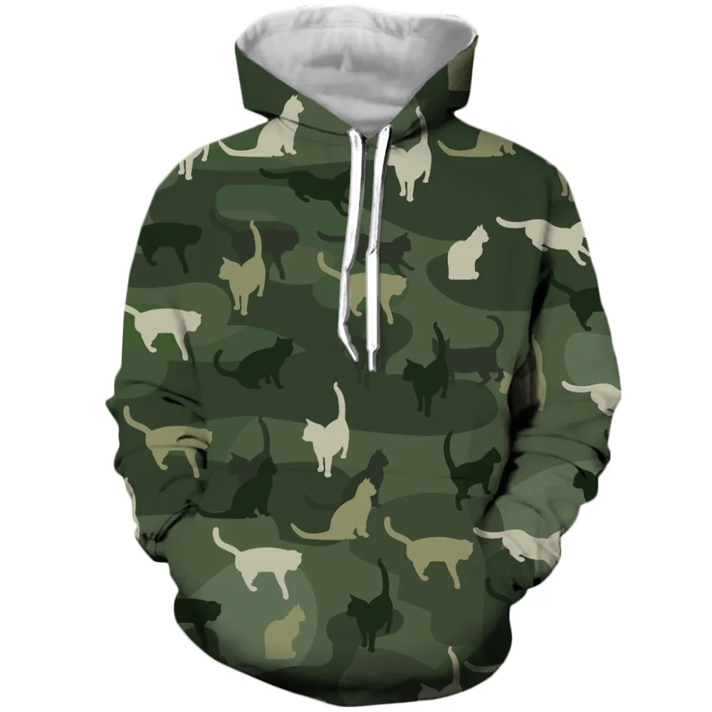 2020 модные мужские толстовки с капюшоном коты камуфляж животные Забавный 3d принт