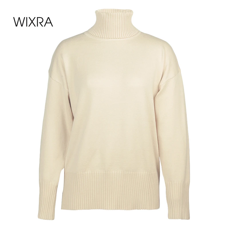 

Женский трикотажный свитер с длинным рукавом Wixra, однотонный пуловер с высоким воротником, Осень-зима