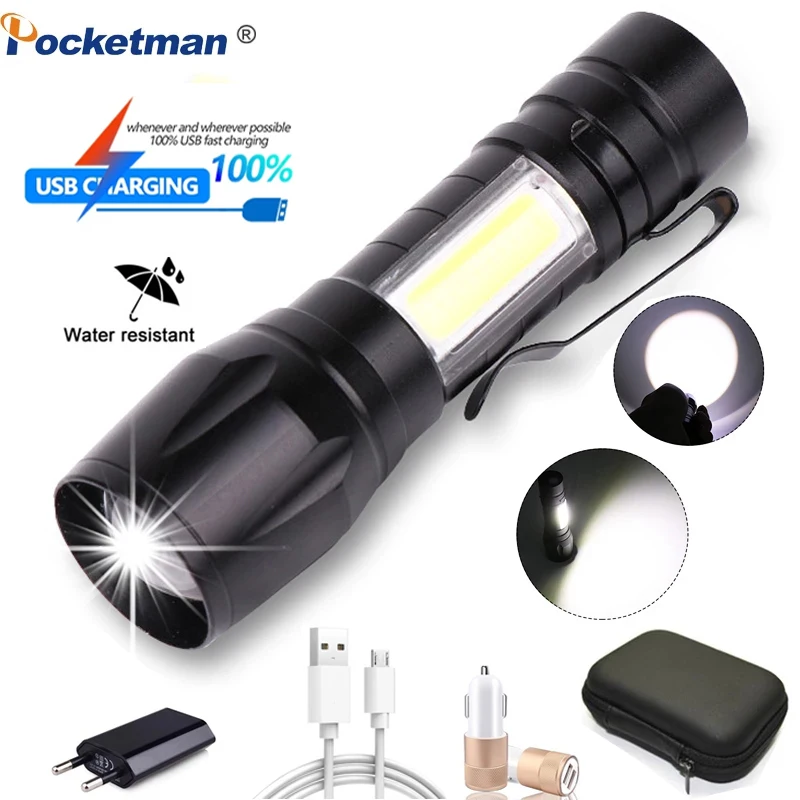 

Super Bright LED Flashlight USB Rechargeable Torch Zoomable Powerful Waterproof Torch Camping Flashlight COB LED Flashlight