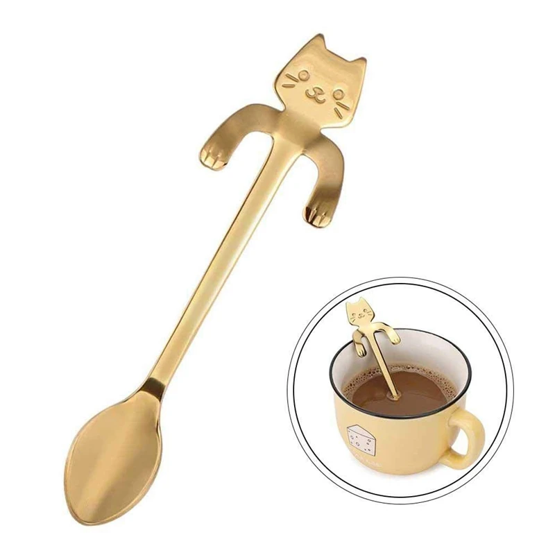 6 Pcs Mini Cat Coffee Spoon Stainless Steel Hanging Cup Teaspoons Demitasse Kitten Design Stirring Cute Utensil For T | Дом и сад