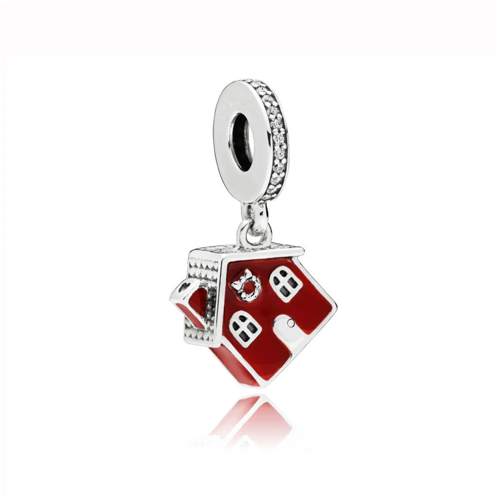 red house 925 пробы серебряный шарм колокольчики бусины шармфит Пандора браслеты Diy талисманы ювелирные изделия рождественские Висячие Подвески Бусины - Цвет: red house