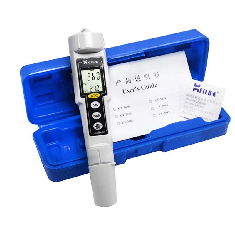 

0-9999 mg/L Protable Digital Salt Meter Waterproof Salinity Tester Water Salt Value Measure Monitor Salinometer