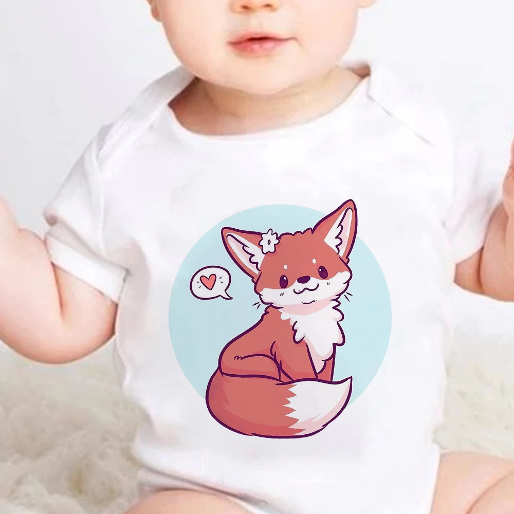 

Baby Girl Summer Soft Romper 2021 New Cartoon Fox Printed Cute Newborn Bodysuit 0-24M Harajuku Trend Infant Clothes Short Sleeve