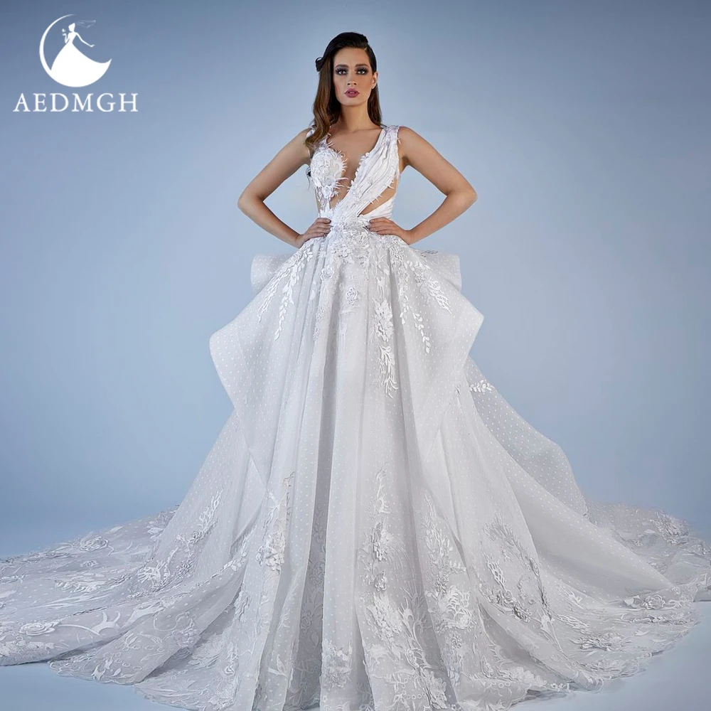 

Aedmgh Ball Gown Ruffles Wedding Dresses 2022 Fashion Sweetheart Sleeveless Vestido De Novia Lace Appliques Gorgeous Bride Dress