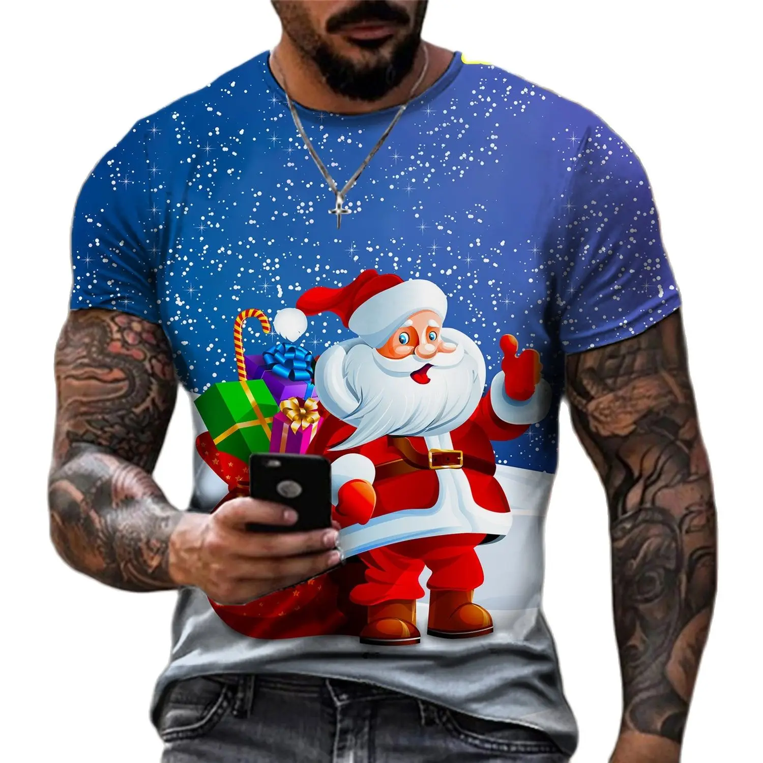 Personality Fashion Christmas T-shirt Funny Cartoon Santa Claus 3d Printed Short Sleeve Christmas Eve Casual Tee Tops delores fossen lone star christmas cowboy christmas eve book 1 unabridged