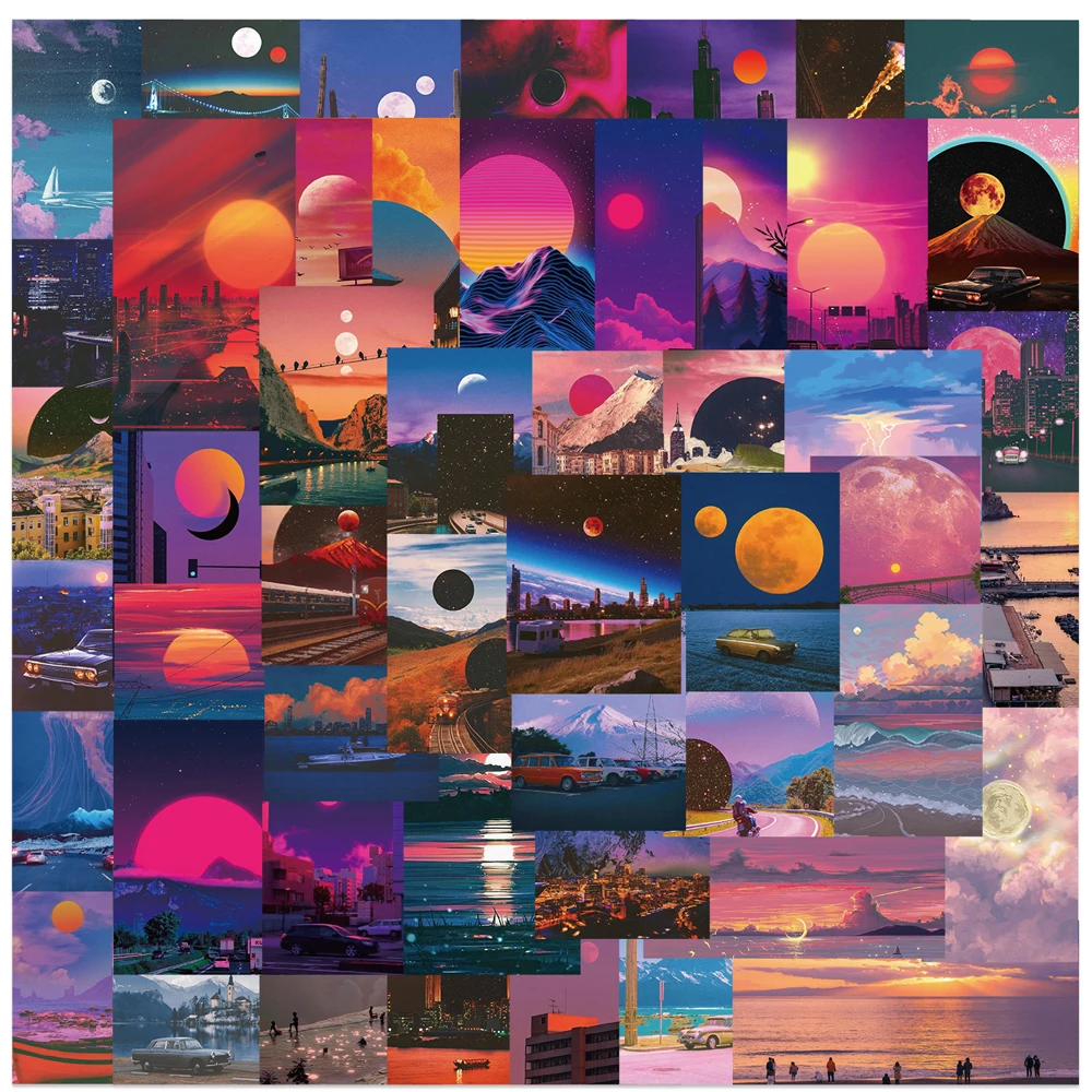 

10/30/50PCS Sunset Landscape Cartoon Graffiti Stickers Aesthetic Laptop Luggage Diary Guitar Phone Waterproof Sticker Kids Toy