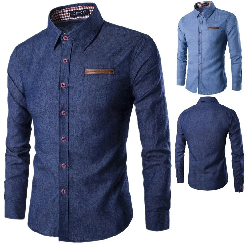 

New 2021 Men's High Quality Business Casual Long Sleeve Cotton Shirt Solid Color Sports Slim Men's Top Tith Buttons