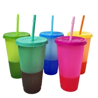 1pc 700ml colorful sequins glitter water cup for women girls cola drinking water bottle with lid straw gradient drinkware