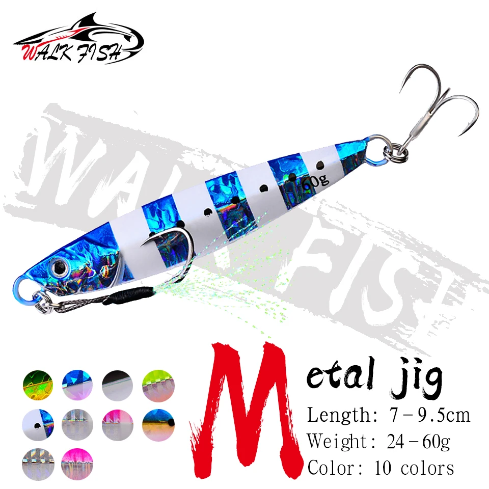 

WALK FISH Metal Jig Jigging Spoon 24G 30G 40G 60G Shore Casting Jig Drag Cast Sea Bass Lure Artificial Bait Fishing Tackle
