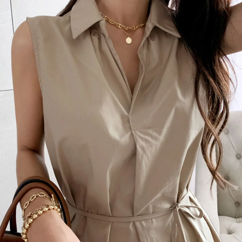 

Summer Plain Women Sleeveless Dress Korean Office Lady Work Long Robe Female Casual 2021 Straight Maxi Dresses Femme Vestidos