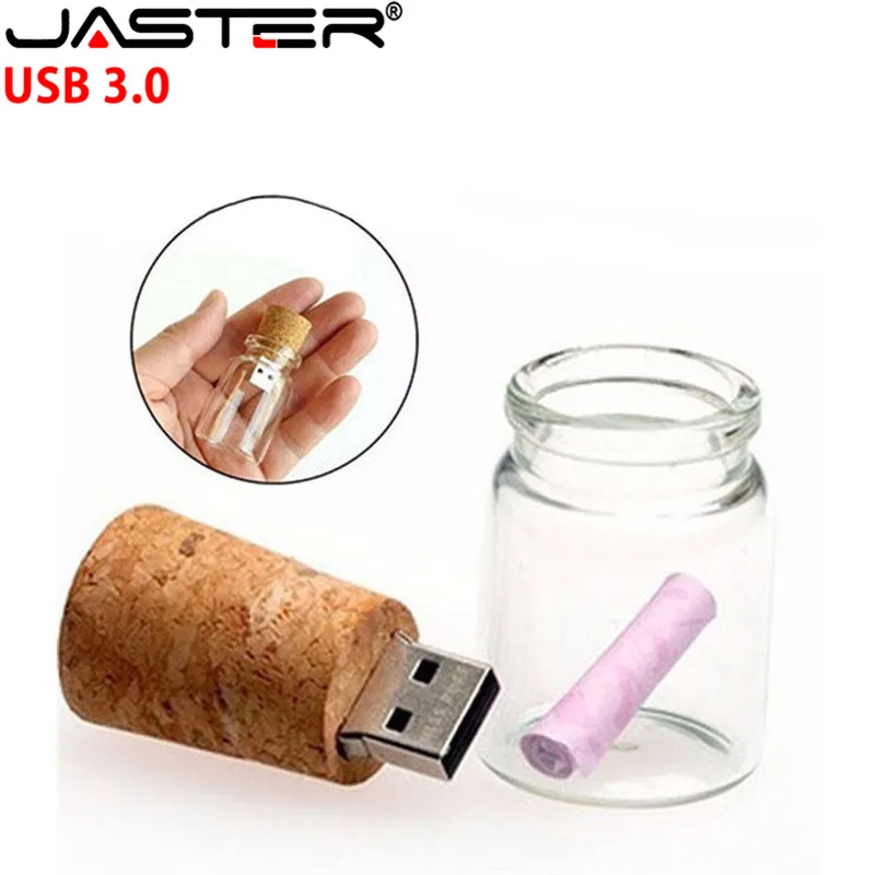 JASTER USB 3,0, Новое поступление, портативная бутылка, карта памяти, стеклянная бутылка, usb флеш-накопители, деревянная пробковая флешка, 4 ГБ, 8 ГБ, 16 ГБ