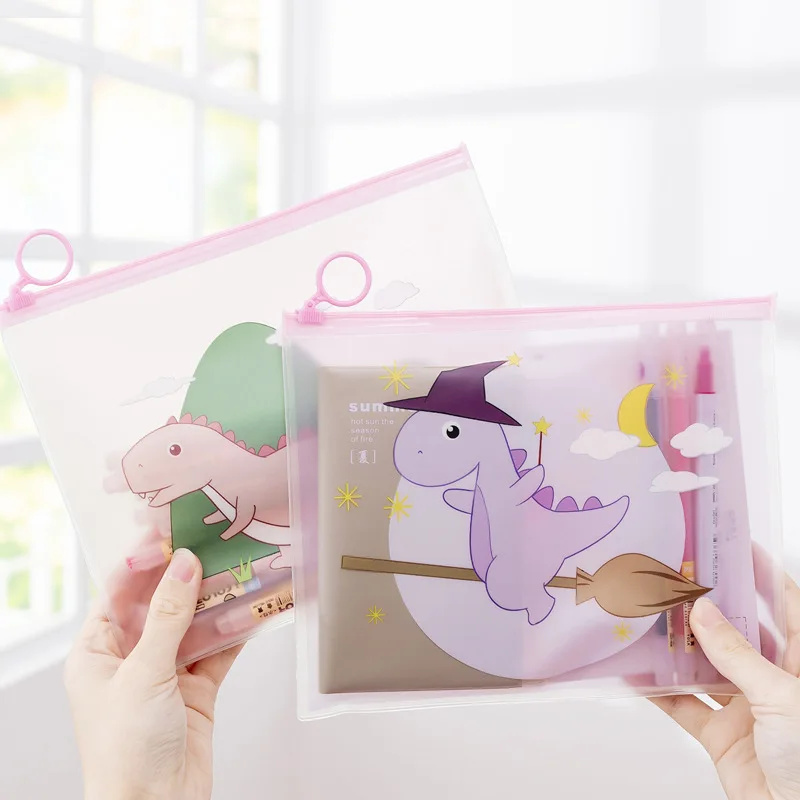

1 PC Cute Young Girl Heart Magic Dinosaur Transparent Ring Document Bag Creativity Student Finishing Storage Stationery