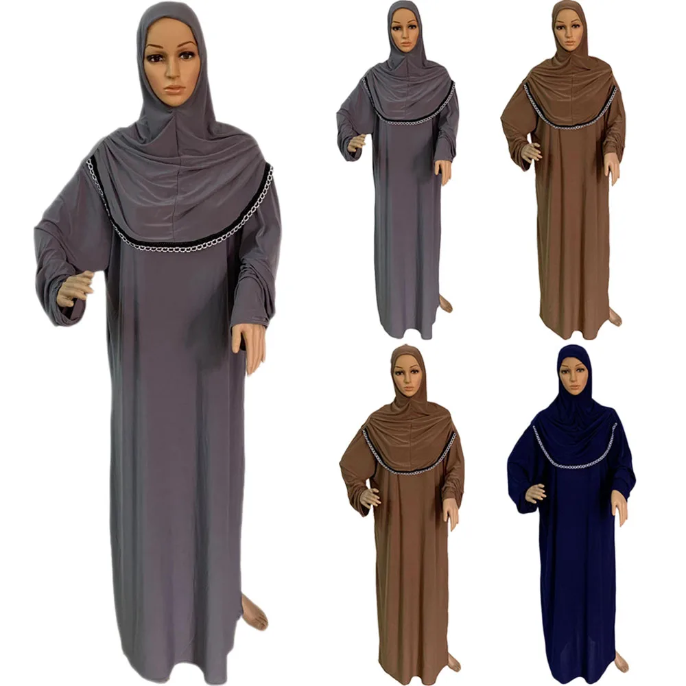 Модная мусульманская молитвенная одежда Khimar, цельный женский хиджаб, платье, полное покрытие, с капюшоном, абайя, длинные платья, мусульманс...