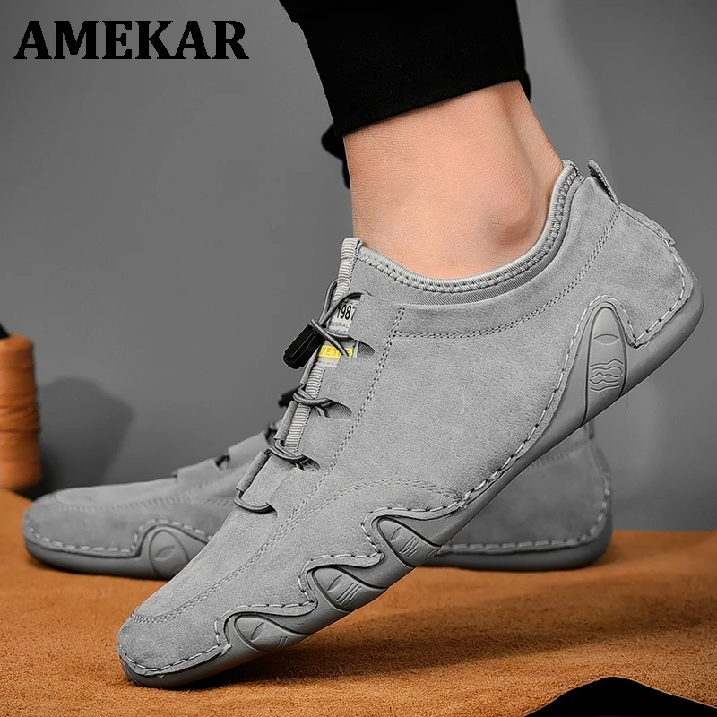

Кроссовки мужские из коровьей замши, модные лоферы, без застежки, мягкая обувь для вождения
