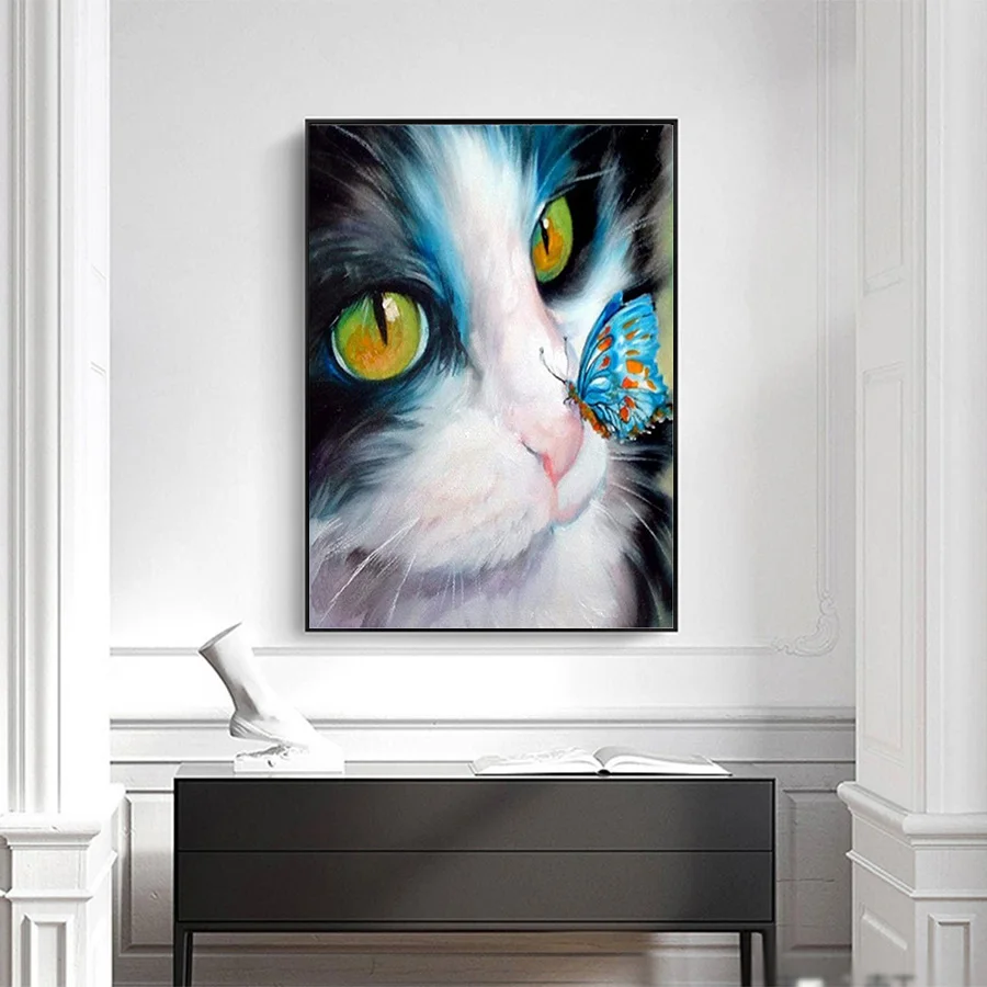 DIY 40X50 картина маслом по номерам синяя бабочка и кот краска на холсте домашний