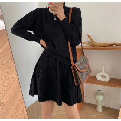 Винтажный элегантный вязаный свитер FINEWORDS корейское осенне-зимнее черное