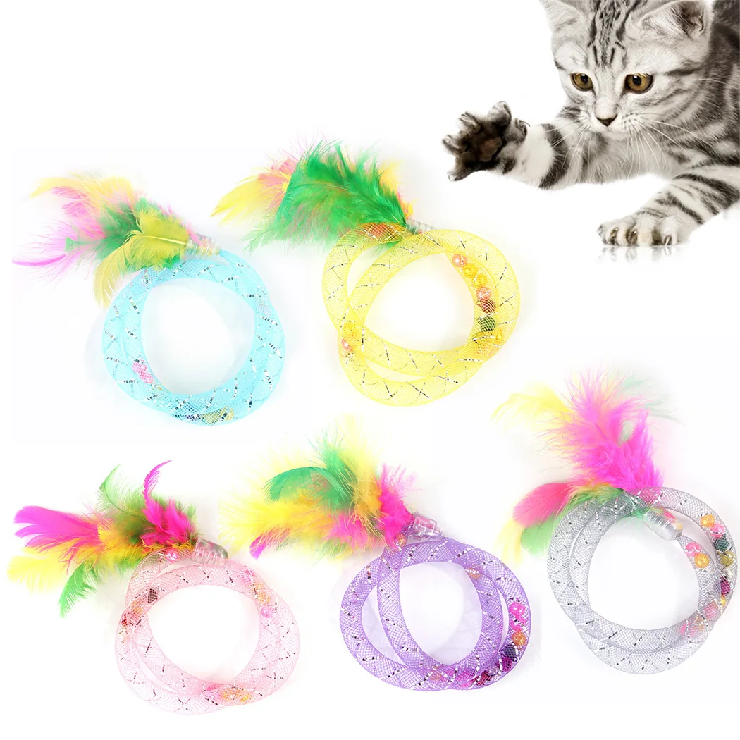 

5PCS Pet Training Toy Fake Colorful Feather Hose Design Cat Interactive Toy Pet Play Toy Cat Funny Spring Toy Pet Supplies