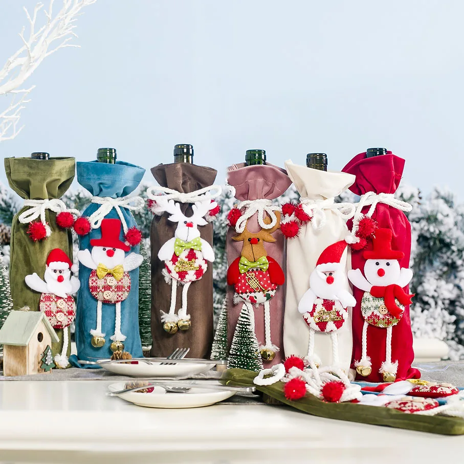 Санта Клаус снеговик олень Рождественская бутылка вина чехол подарочные сумки