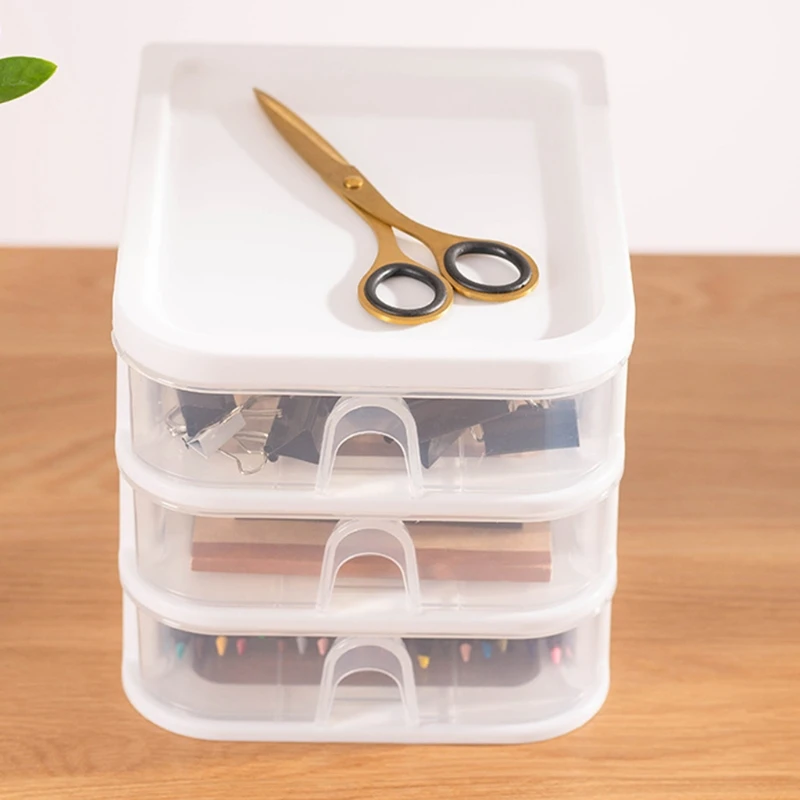 

3 Layers Drawer Desk Storage Box Plastic Document Sundries Holder Cosmetic Cabinet Organizer Desktop Makeup Box Container