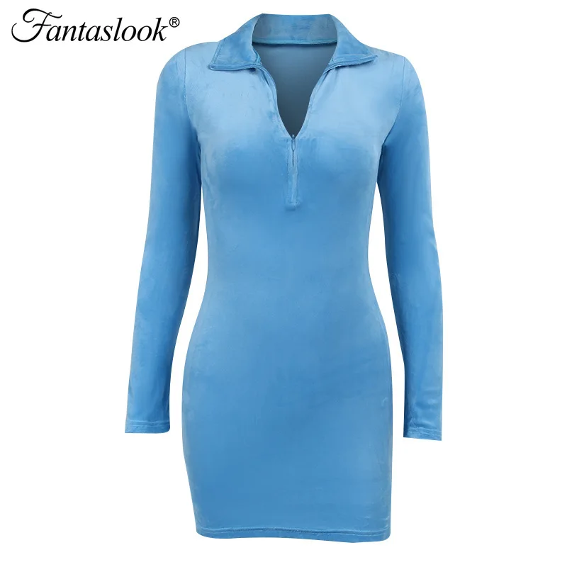 

Sexy Mini Dress Women Slim Bodycon Dresses Autumn Fashion Quarter Zip Short Dress Female Long Sleeve Elegant Solid Party Dress
