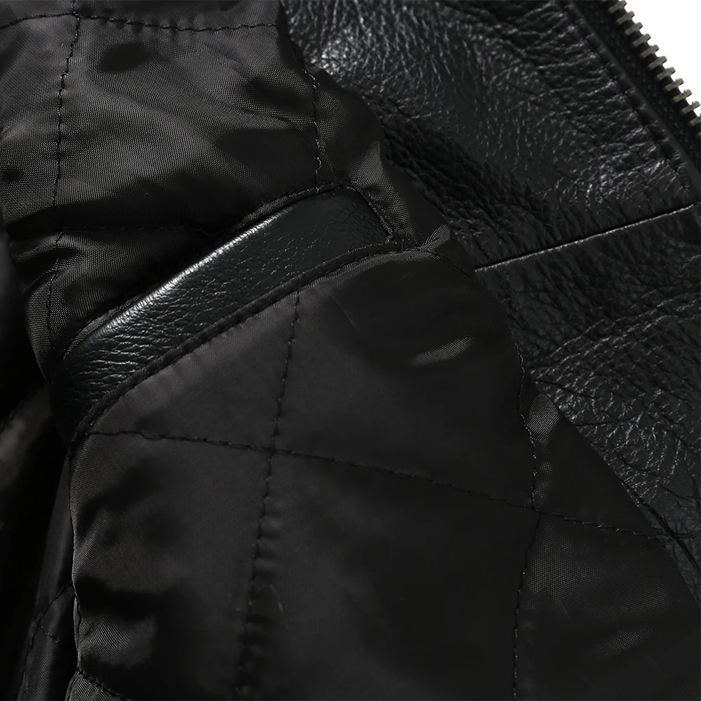 

Men Leather Jacket Quilted 100% Natural Cowhide & Fur Collar Flight Coat Aviator Clothing Winter Warm Asian Size S-7XL M609
