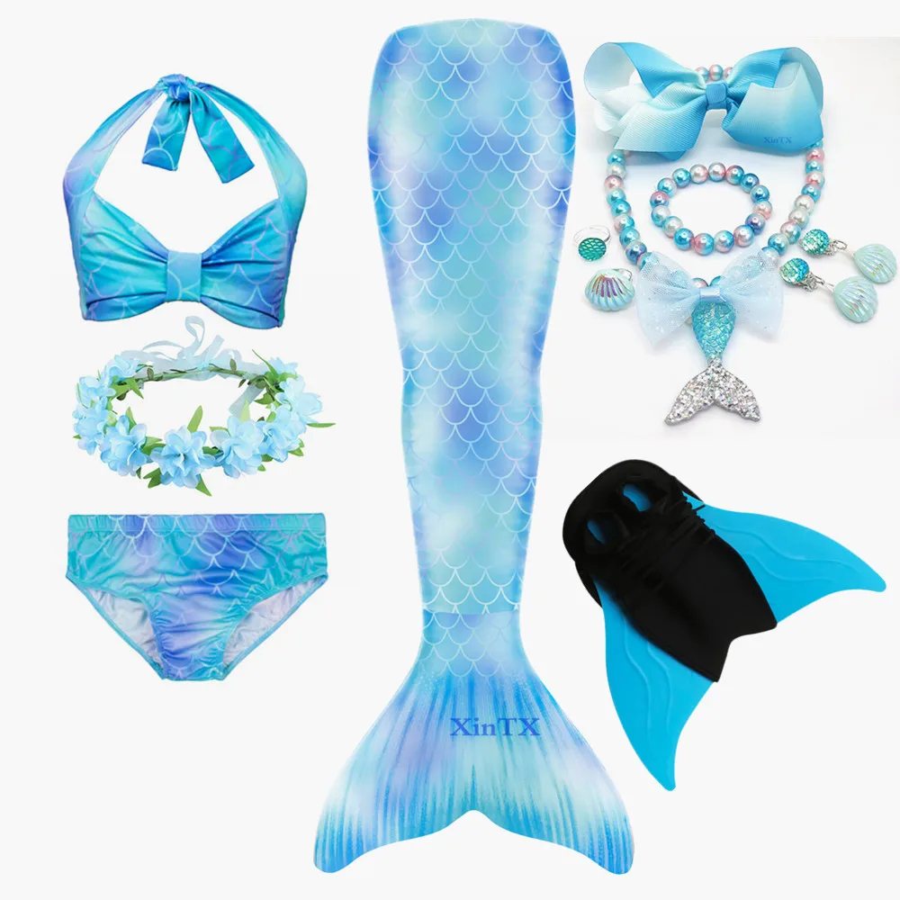 Детский пляжный купальник с хвостом Русалочки бикини моноластами для косплея и