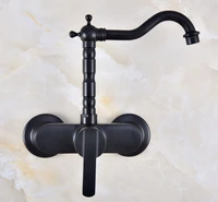 black oil rubbed bronze bathroom kitchen sink faucet mixer tap swivel spout wall mounted single handle mnf844