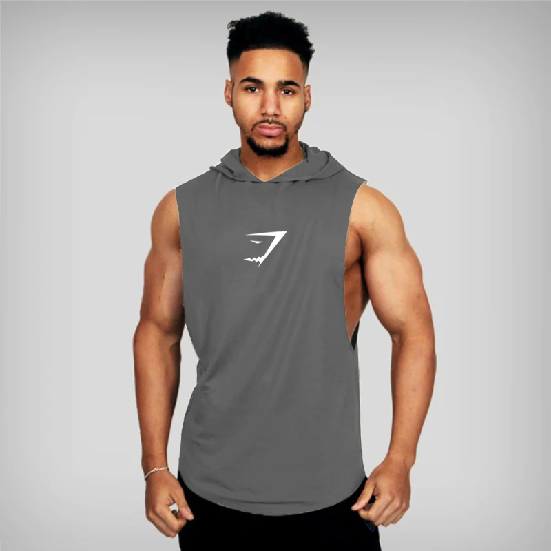 

New autumn and summer fitness Hooded Sweater cotton sleeveless casual vest shirt fashion fitness vest men's fitness Hooded Vest