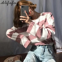 korean oversized stripe t shirt harajuku women long sleeve t shirts autumn ulzzang kawaii pink blue black basic tee casual tops